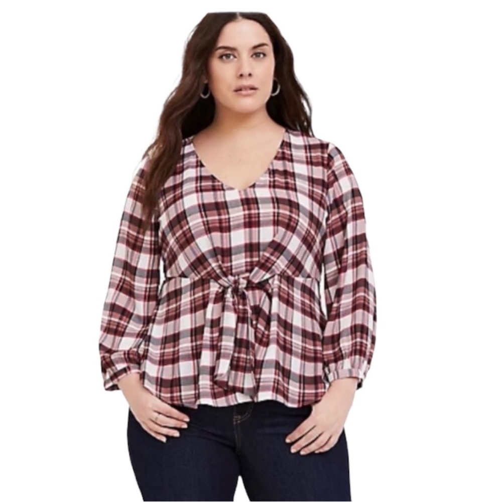 Torrid plaid tie peplum blouse